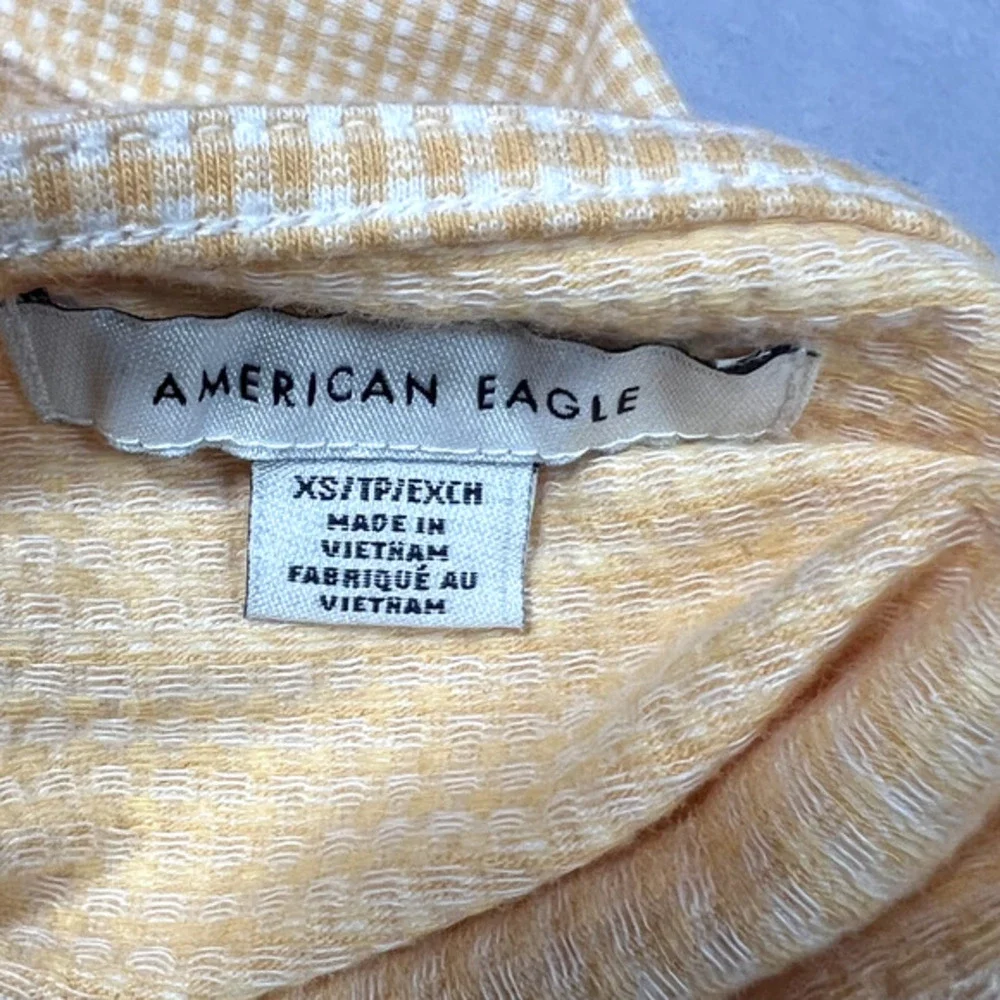 American Eagle Tank Top Womens Size XS Yellow White Gingham Crop Zip Festival‎ - Picture 2 of 7